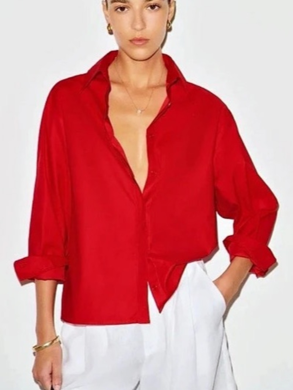 Reformation Andy Oversized Shirt in Red Size L NWT